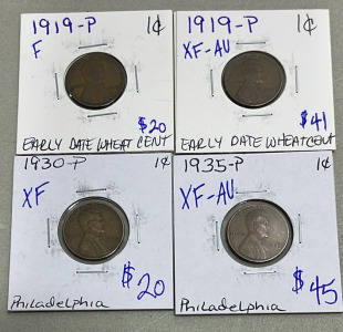 (7) Early Dates Wheat Pennies Dated 1919-1953, (7) Nickels Dated 1943-2003