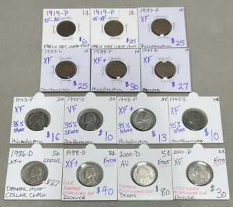 (6) Early Dates Wheat Pennies Dated 1919-1944, (8) Nickels Dated 1943-2011