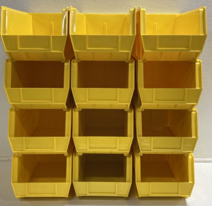 (12) Yellow Uline Stacking Storage Bins