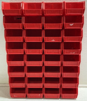 (32) Mini Red Uline Stacking Storage Bins