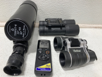 (1) Russian Spotting Scope Tourist-6 20-30x50 (1) Promaster 16x32 Binoculars (1) Vivitar 4x30 Binoculars (1) Olympus VN-541PC Digital Recorder - 2