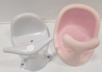 (2) Baby Bath Seats (Gray/Pink) With Suction Cups (1) Portable/ Collapsible Baby Bath Tub (Blue) - 3