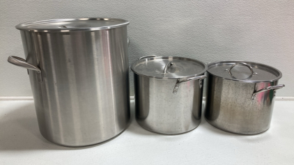 (1) 10gal Stock Pot, (2) Smaller Stock Pots