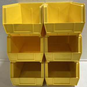 (6) Yellow Uline Stacking Storage Bins