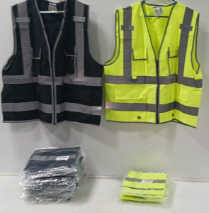 (18) Black/Gray Safety Vests Size 3xl (5) Fluorescent Safety Vests Size 2xl