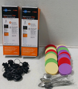 (2) Instant Hot Water Filters (16) Silicone Lids W/Spoons (6)Air Valve Replacement Caps