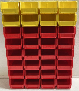 (32) Mini Uline Stacking Storage Bins: (24) Red, (8) Yellow