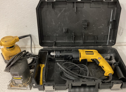 (1) Dewalt Hammer Drill (2) Assorted Hand Sanders