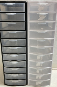 (2) Small Plastic Drawer Storage: (1) Black, (1) White