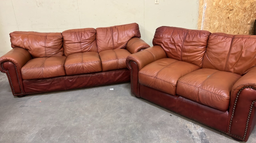 BURN ORANGE/ RED COUCH ( 33&rdquo;x 79&rdquo;) AND LOVESEAT (33&rdquo; x 55&rdquo;) SET