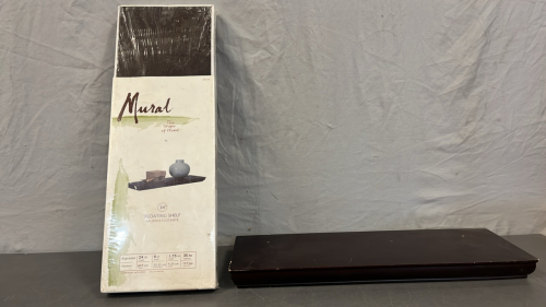 (2) MURAL DARK WOOD 24&rdquo; FLOATING SHELVES