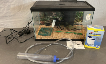 FISH TANK W/ SUPPLIES AND FILTERS ( 12&rdquo;x 20&rdquo;) ( All POWER ON)