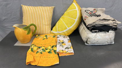LEMON TABLE CLOTHS, PITCHER, PILLOWS AND MORE