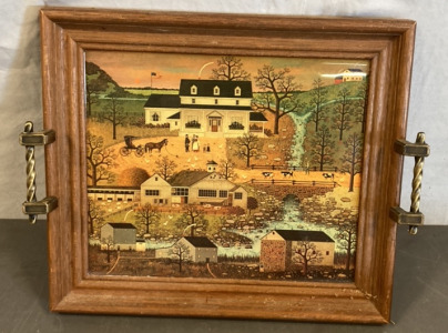 VINTAGE CHARLES WYSOCKI QUAKER VILLAGE TRAY PICTURE WITH SIGNATURE