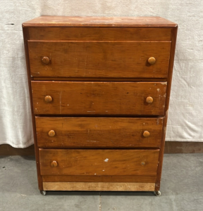 WOODEN 4 DRAWER ROLLING DRESSER ( 41”x 30”)