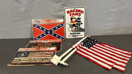 AMERICAN WINDOW FLAGS, CONFEDERATE PLATE, SECOND AMENDMENT PLATE, AND MORE