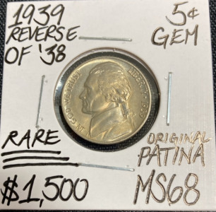 1939 MS68 RARE Reverse of 1938 Gem Nickel