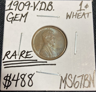 1909 V.D.B MS67BN RARE First Year Wheat Penny