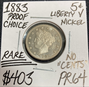 1883 PR64 RARE Choice Proof Liberty V Nickel