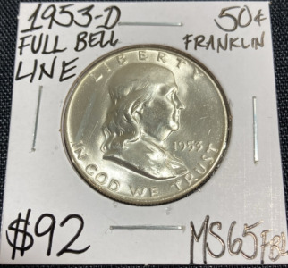 1953-D MS65FBL Full Bell Line Franklin Half Dollar