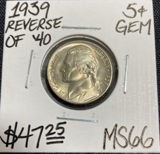 1939 MS66 Reverse of 1940 Gem Jefferson Nickel