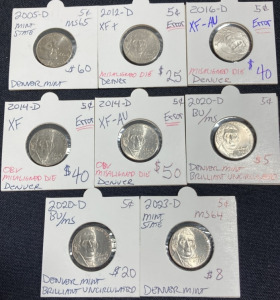 (8) Denver Mint Jefferson Nickels Dated 2005-2023