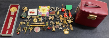 Assorted Fashion Pins, Texas Letter Opener, Small Jewelry Box