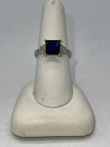 Gorgeous Blue Sapphire Square Cut Ring, Sz 8