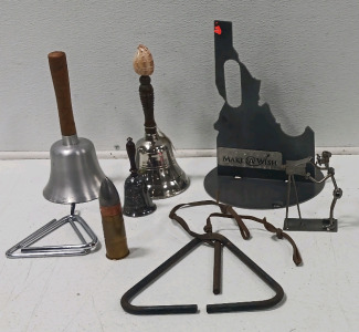 (3) Hand Held Bells (1) Metal Idaho Make A Wish Sign & More