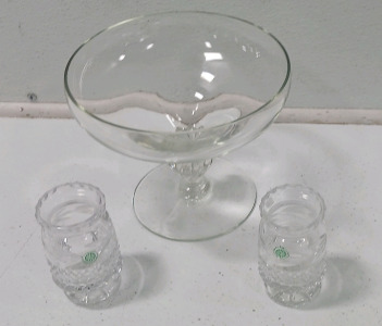 (1) Crystal Compote Dish (2) Crystal Jam Jars