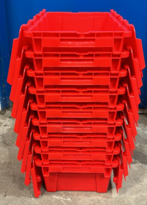 (9) Uline 11 5/8’’ x 18’’ x 6 1/2’’ Red Storage Crate