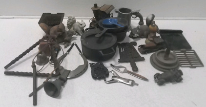 (4) Animal Figures (3) Bells (3) Steel Pans (1) Flintlock Tankard Cup & More