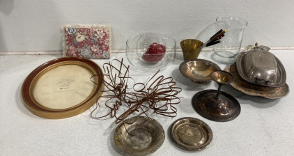 (1) Wall Hanging Picture Frame (5) Asorted Metal Bowls And More!