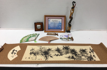 (3) Decrotive Oriental Fans (1) Kathleen Name Picture 15x12 (1) Oriental Wall Art 56x15 & More