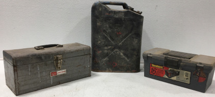 (1) Craftsman Toolbox W/Tools (1) Jerrycan (1) Plastic Toolbox