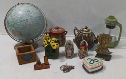 (1) Vintage Globe (1) Vintage Coffee Pot Model 70702 (1) Decorative Tea Pot & More