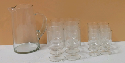 (1) Glass Water Pitcher (6) 11oz Goblets (6) 5.5oz Juice Glasses