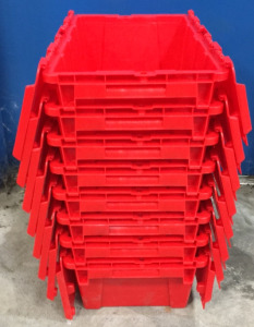 (8) Uline 11 5/8’’ x 18’’ x 6 1/2’’ Red Storage Crate