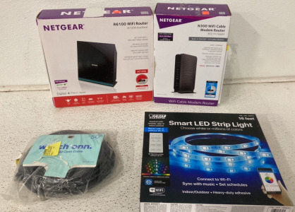 (2) Asorted Net Geat Routers (2) 16ft Smart LED Strip (1) 50&rsquo; Dual Shield Coax Cable