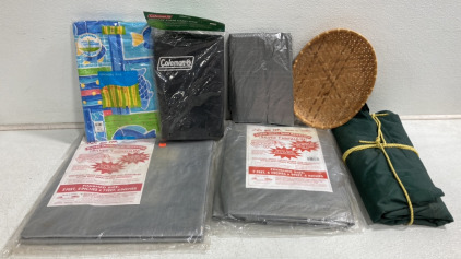 (4) Asorted Tarps (1) TableCloth (1) Propane Stove Carry Case