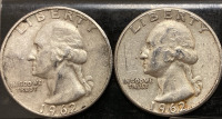 (2) 1962 90% SILVER QUARTERS —VERIFIED AUTHENTIC