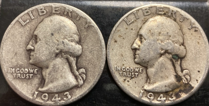 (2) 1943 90% SILVER QUARTERS— VERIFIED AUTHENTIC