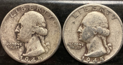 (2) 1945 90% SILVER QUARTERS— VERIFIED AUTHENTIC