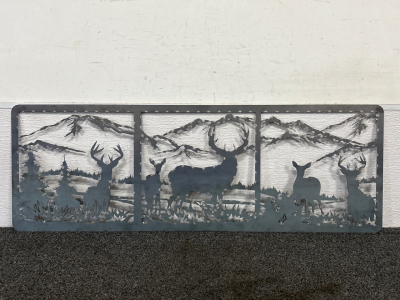 35-1/2”x 12-1/4” CUSTOM METAL OUTDOOR AND DEER SCENE WALL ART