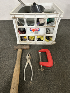 MILK CRATE WITH VARIOUS TOOLS