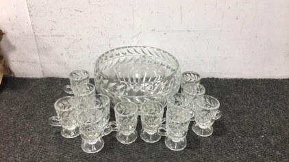 Crystal Punch Bowl And (12) Glasses