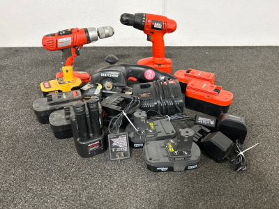 BLACK AND DECKER DRILLS, CRAFTSMAN WIRELESS SAW AND BATTERIES WITH CHARGERS. UNABLE TO GET ANY CHARGE