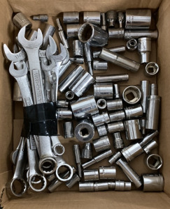 BOX WITH WRENCHES AND SOCKETS