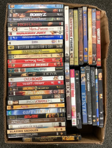 DVDS INCLUDING OVERBOARD, THE FAMILY STONE, BLAZING SADDLES, GRAPES OF WRATH, LEGALLY BLONDES, BUCK, LIONS FOR LAMBS AND MORE