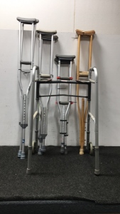 (4) Pairs Of Crutches And A Walker